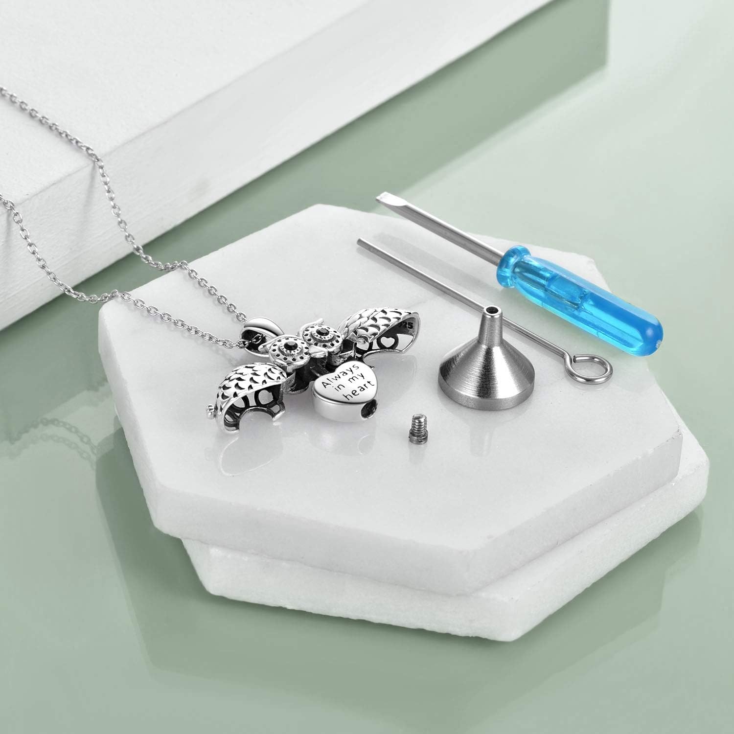 ONEFINITY Sterling Silver Always in My Heart Owl Urn Necklace for Ashes Owl Cremation Jewelry for Ashes of Loved Ones Keepsake Jewelry