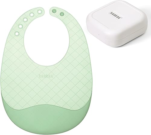 haakaa Babero de bolsillo de silicona ligero - Baberos de silicona de viaje ultraligeros y plegables con bolsillo profundo para atrapar alimentos,