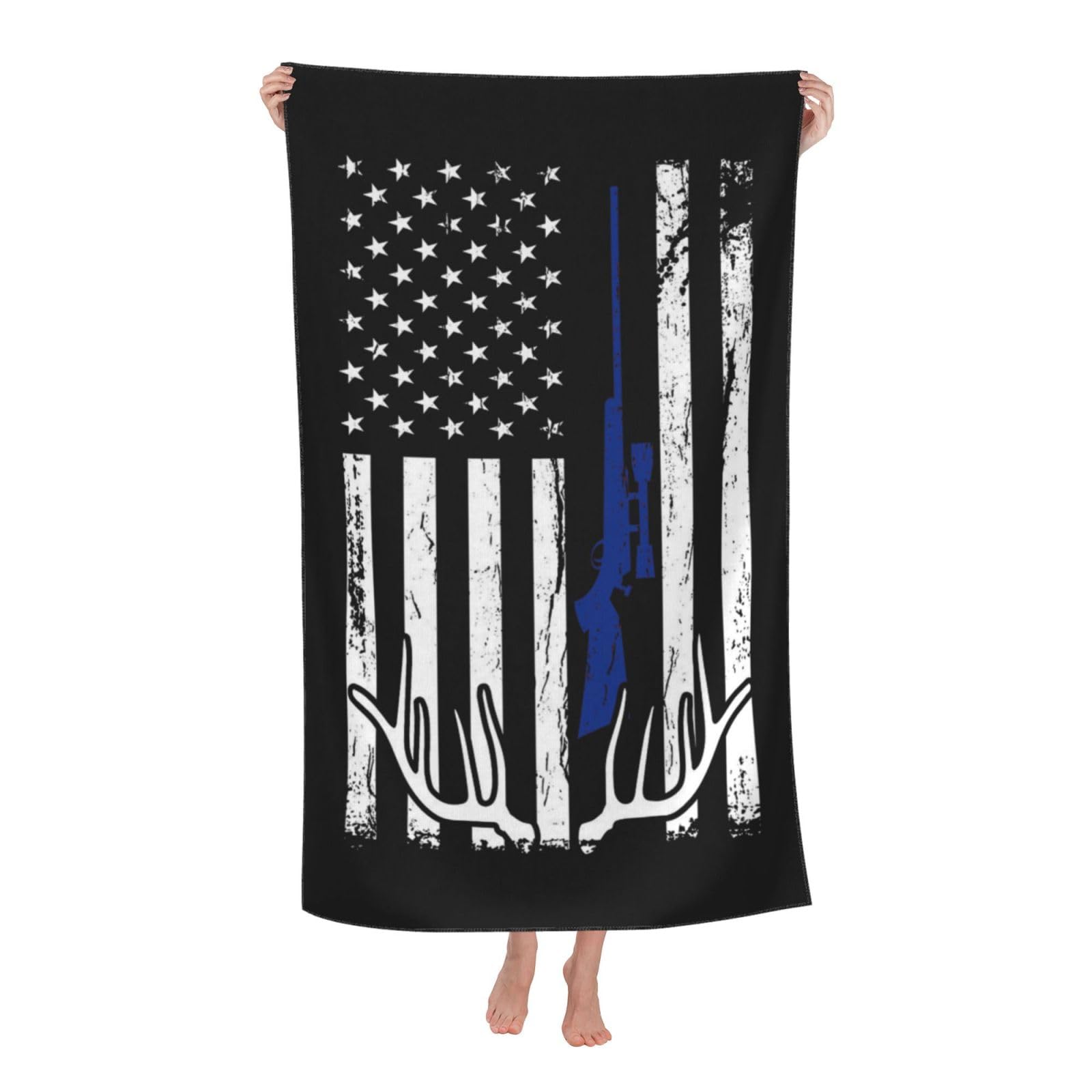 LSRCPD Beach Towels Deer Hunting American Flag Swimming Camping Swim Travel For Adults Women 80X130Cm