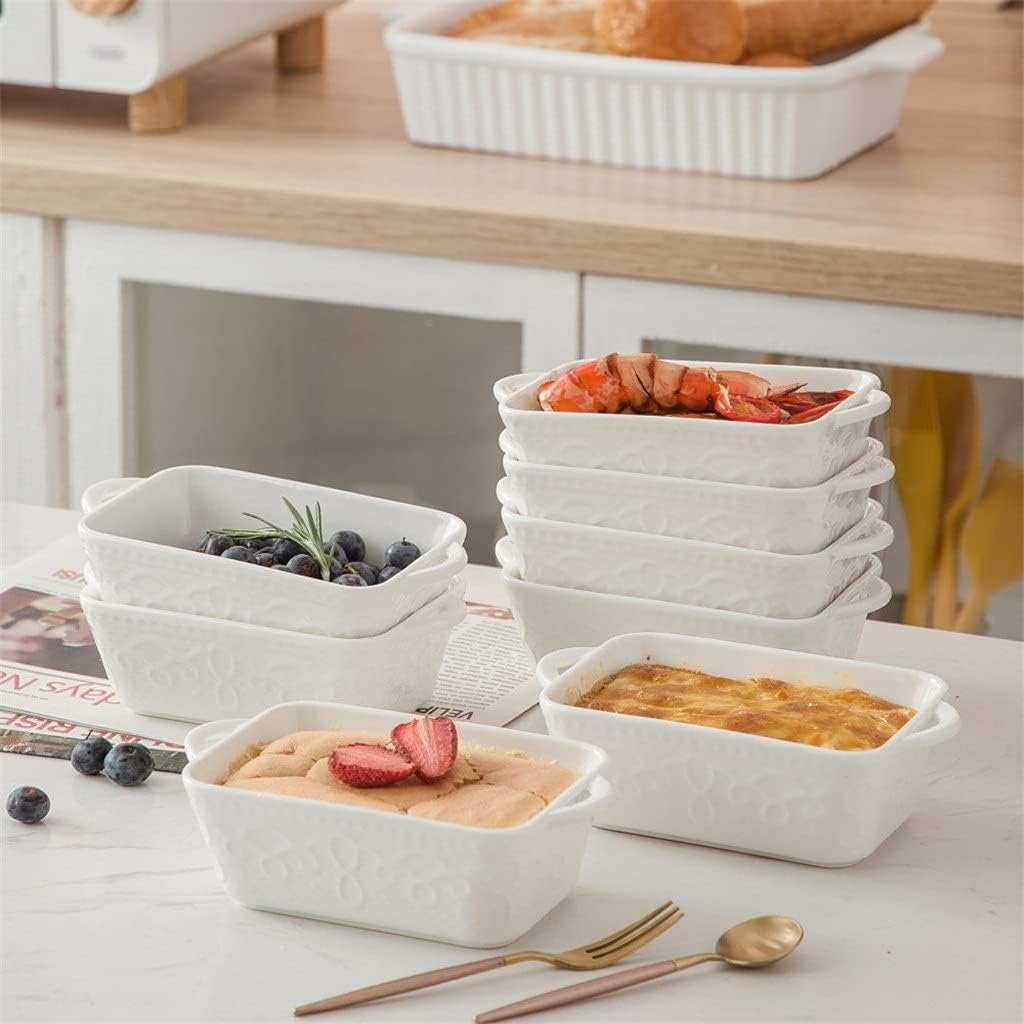 4/8-Piece 305 ml White Porcelain Baking Plate Pans with Handle Ceramic Souffle Brulee Pie Tapas Baking Dishes Bakeware (Colour: 4 Pieces) (4)