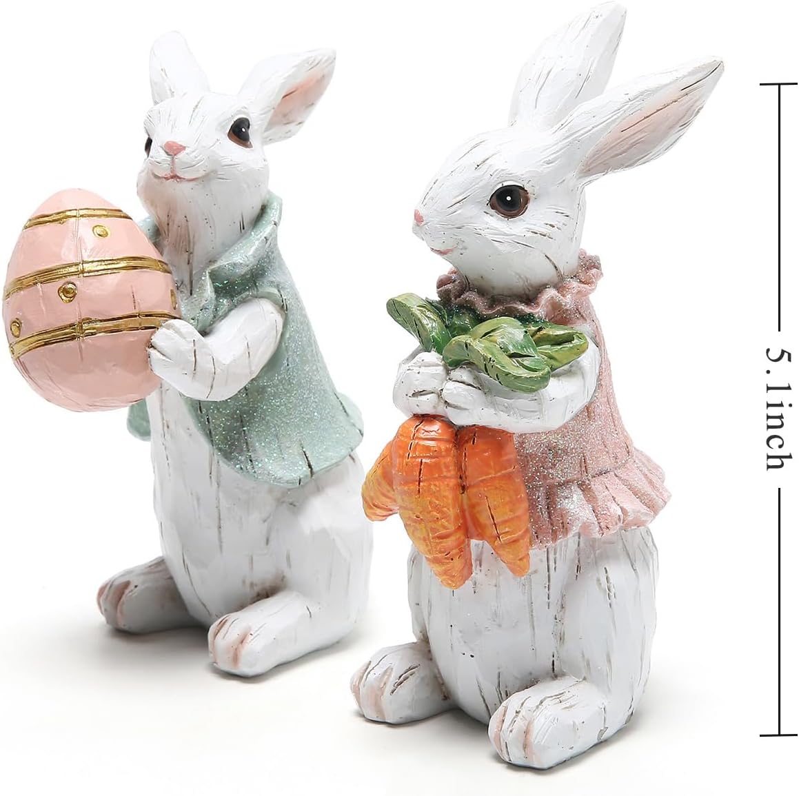 Hodao Easter Bunny Decorations Spring Home Decor Bunny Figurines Gifts(Easter White Rabbit 2pcs) - Image 2