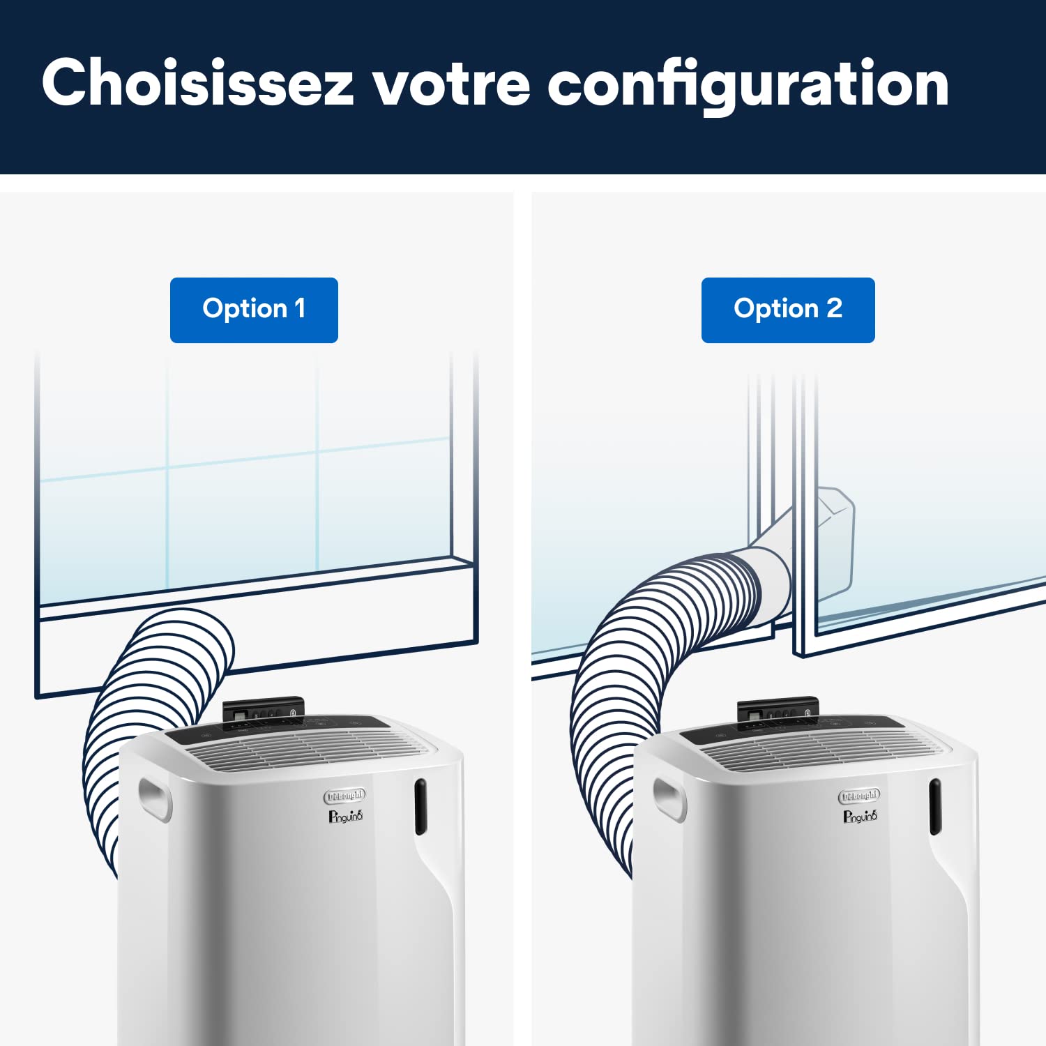 De'Longhi Pinguino PAC EM82 Climatiseur mobile pour pièces jusqu'à 80 m³ 9400 BTU 2,4 kW, 63 dB, fonction déshumidification, classe énergétique A, minuterie 24 h Blanc