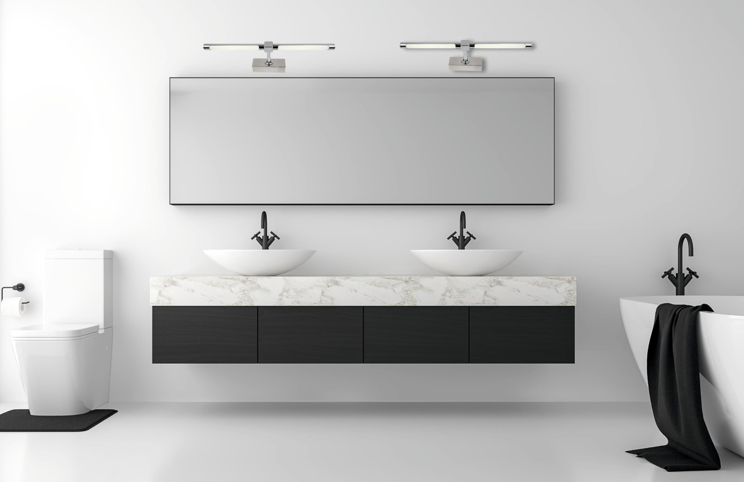 Aplique LED de pared para iluminar cuadros, espejos, murales, 12W, tono de luz neutro 4000K, acabado Cromo brillante 52cm