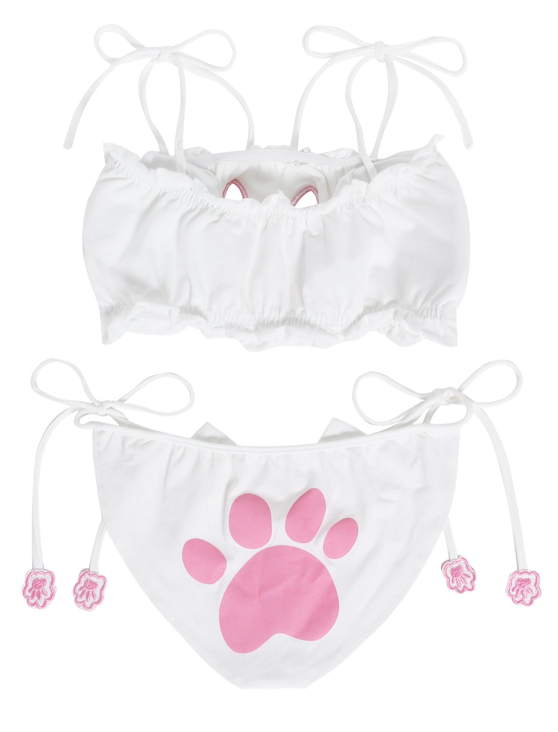 JustinCostume Women's Cosplay Lingerie Set Kitten Keyhole Cute Sexy Outfit: Small White