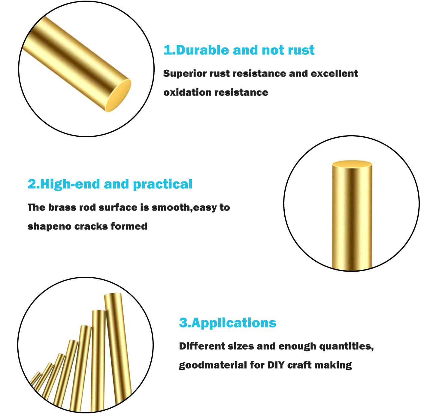 CurLer Barre Tiges Rondes en Laiton Assorties, Kit D'Assortiment 500 mm Diamètre 1-8Mm pour Outil D'Artisanat Bricolage, Goupille Poignée,42 Pieces