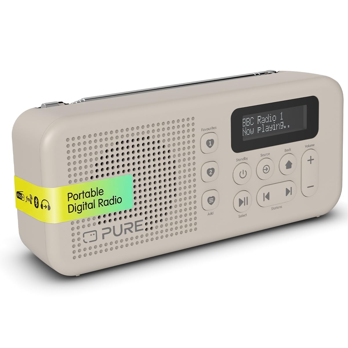 Pure Elan Move Radio numérique portable DAB+ & FM avec Bluetooth 5.3, radio de poche ultra compacte avec batterie jusqu'à 16 heures, radio portable avec prise casque et écran LCD, sable