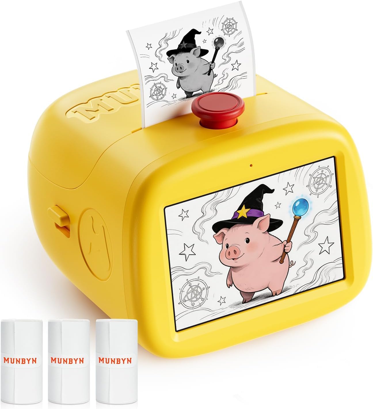 MUNBYN SP01 Smarter KI-Aufkleberdrucker mit Sprachdruck, Thermodrucker | Ohne ABO, 2,4-GHz- und 5-GHz-WLAN, tintenfrei und BPA-frei, 3,5-Zoll-Bildschirm, Druckgeschwindigkeit von 50 mm/s