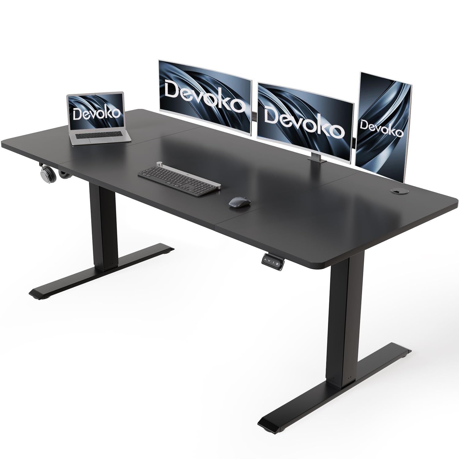 Devoko Höhenverstellbarer Schreibtisch mit Kabelwanne, Elektrisch Höhenverstellbarer Stabiler Stehpult, Computertisch 2-Funktions-Memory, Ergonomischer Steh-Sitz Tisch