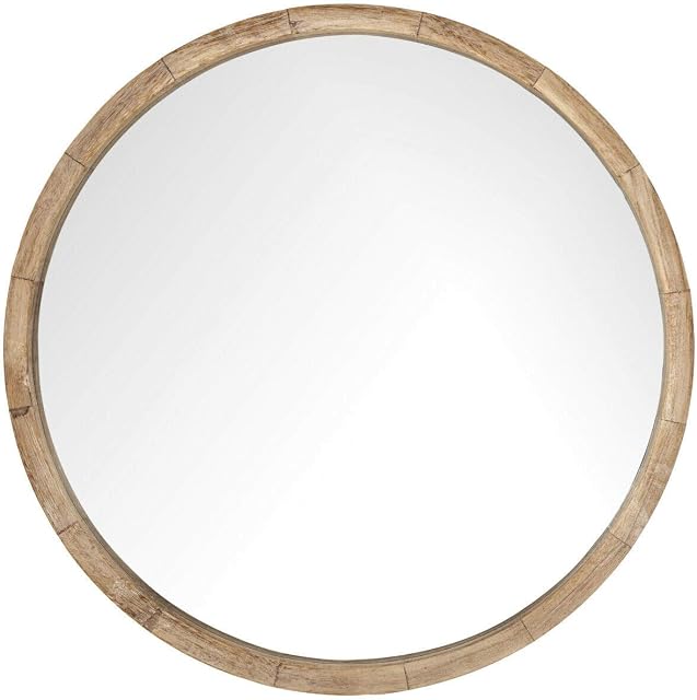 DEENZ 52cm Large Round Wood Wall Mounted Mirror Wooden Frame Bathroom Living Room