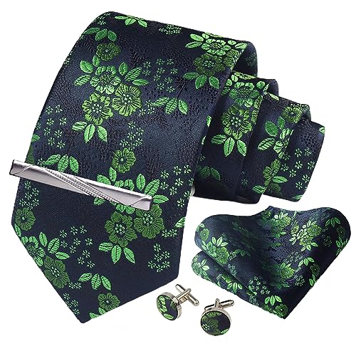 Image of Paisley Floral Mens Tie Formal Necktie Pocket Squares Ties Clips Cufflinks Classic for Men Set