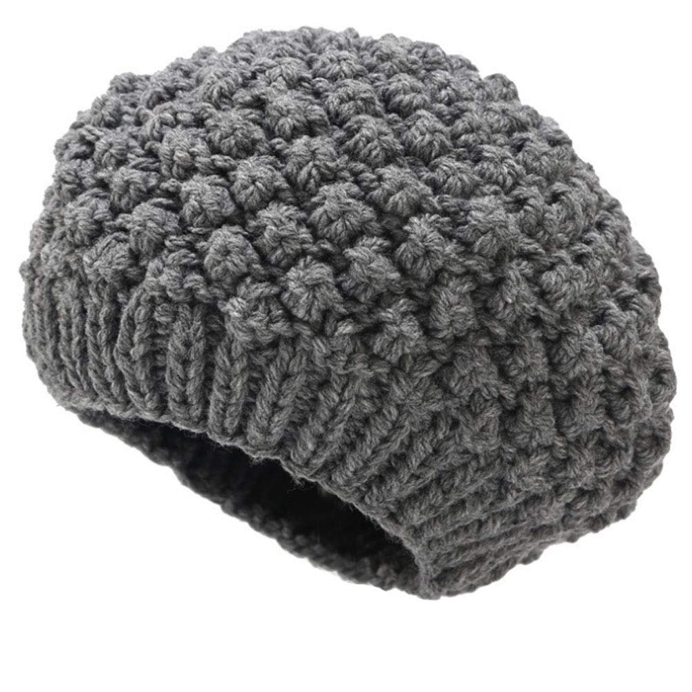 Lrohan Women's Grey Crochet Beret Beanie Hat Slouch Winter Baggy Cap Solid Color
