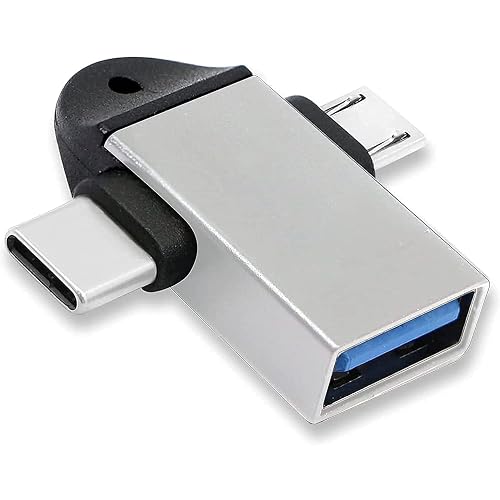 JGD PRODUCTS 2 in 1 (Silver) OTG Adapter Micro USB+USB Type C to USB Female Connector, OTG Pen Drive Adapter to Mobile Connector Type C, Compatible with All Devices