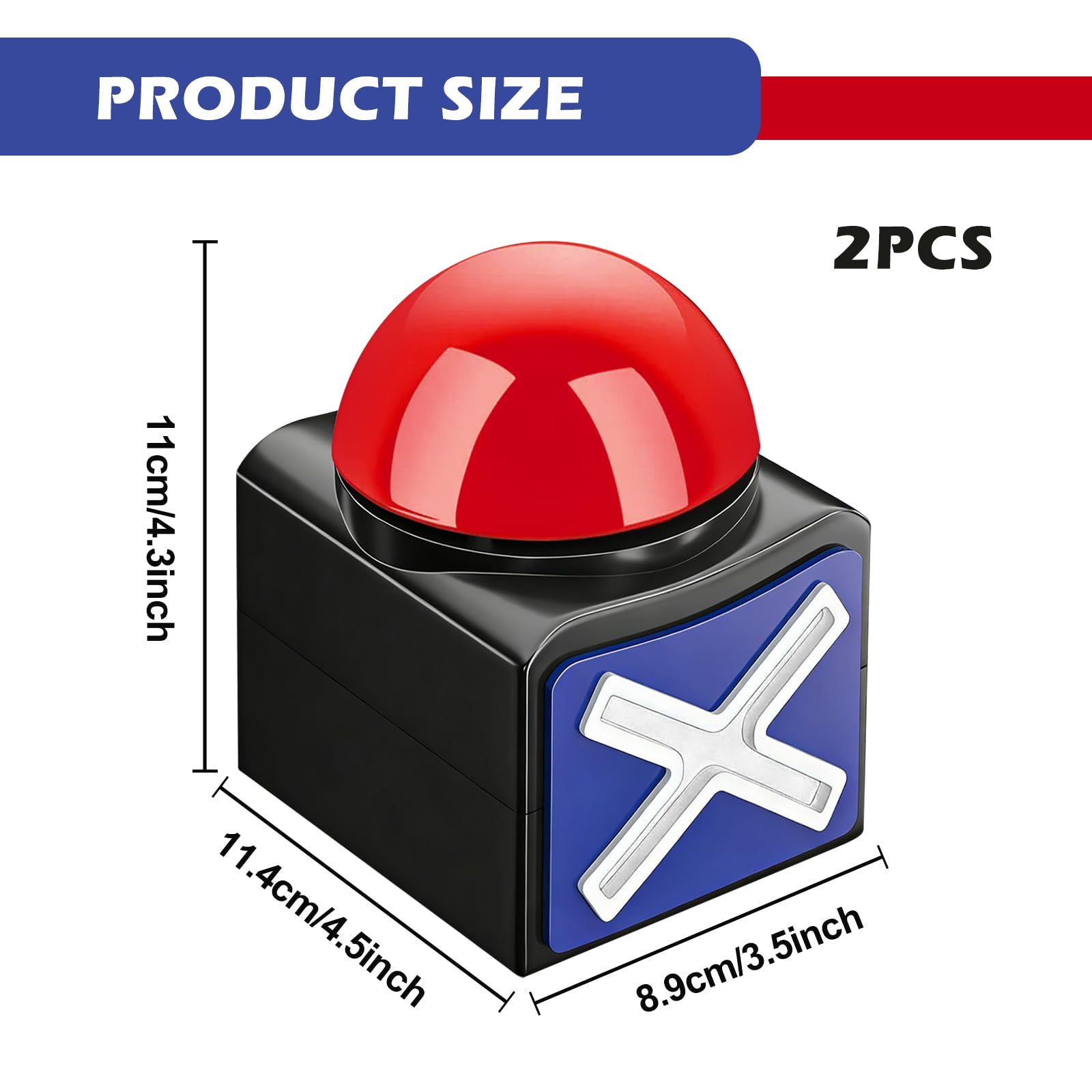 2 pezzi Buzzer con suono e luce, buzzer con luce e suono, suono di allarme, quizbuzzer in plastica, accessorio per feste a quiz, serate di gioco, quiz, giochi per feste, quiz per famiglia, rosso/nero