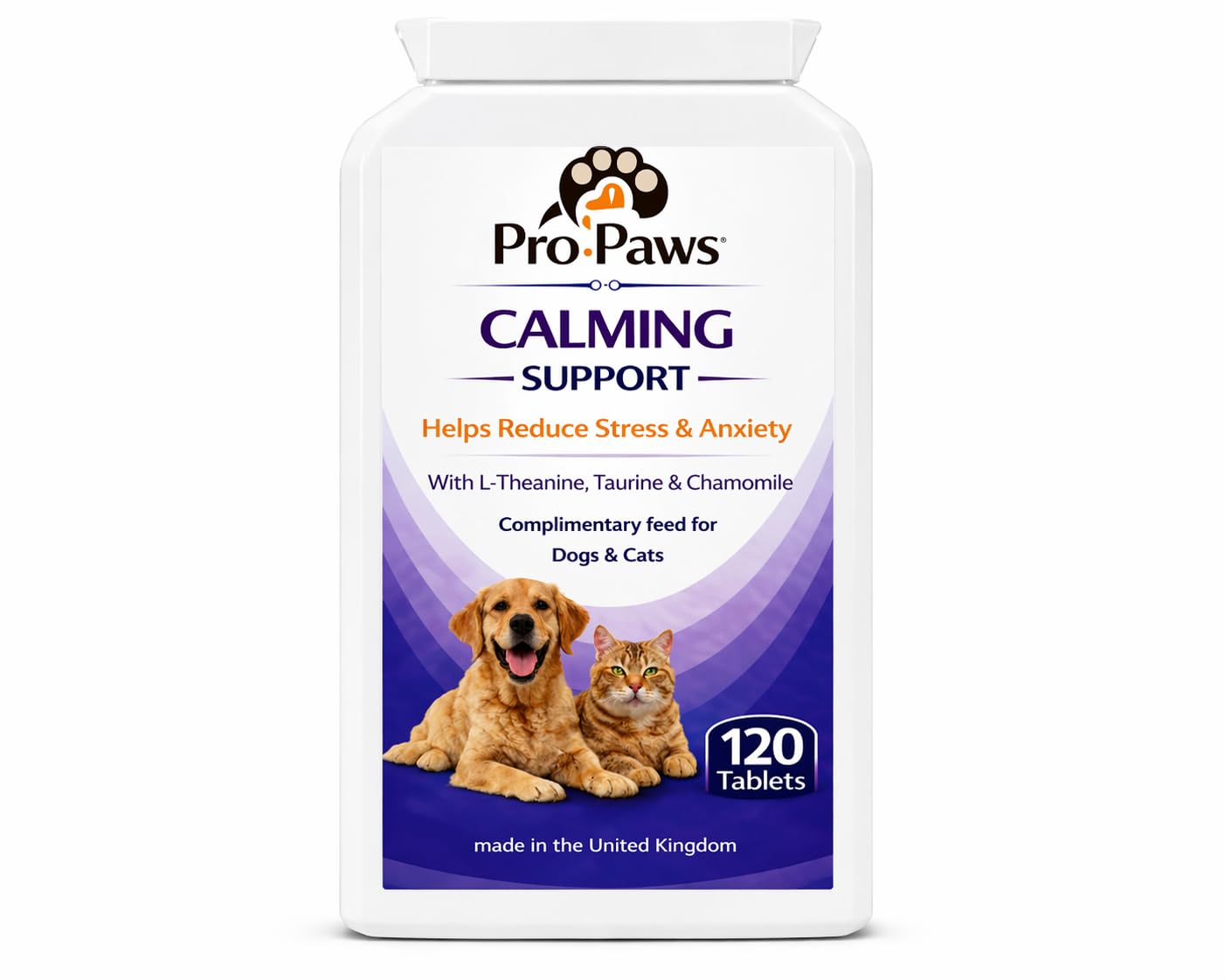 Calming Tablets for Dogs & Cats β Anxiety & Stress Relief β 120 Tablets β Helps with Fireworks & Separation Anxiety β With L-Theanine, Taurine & Chamomile