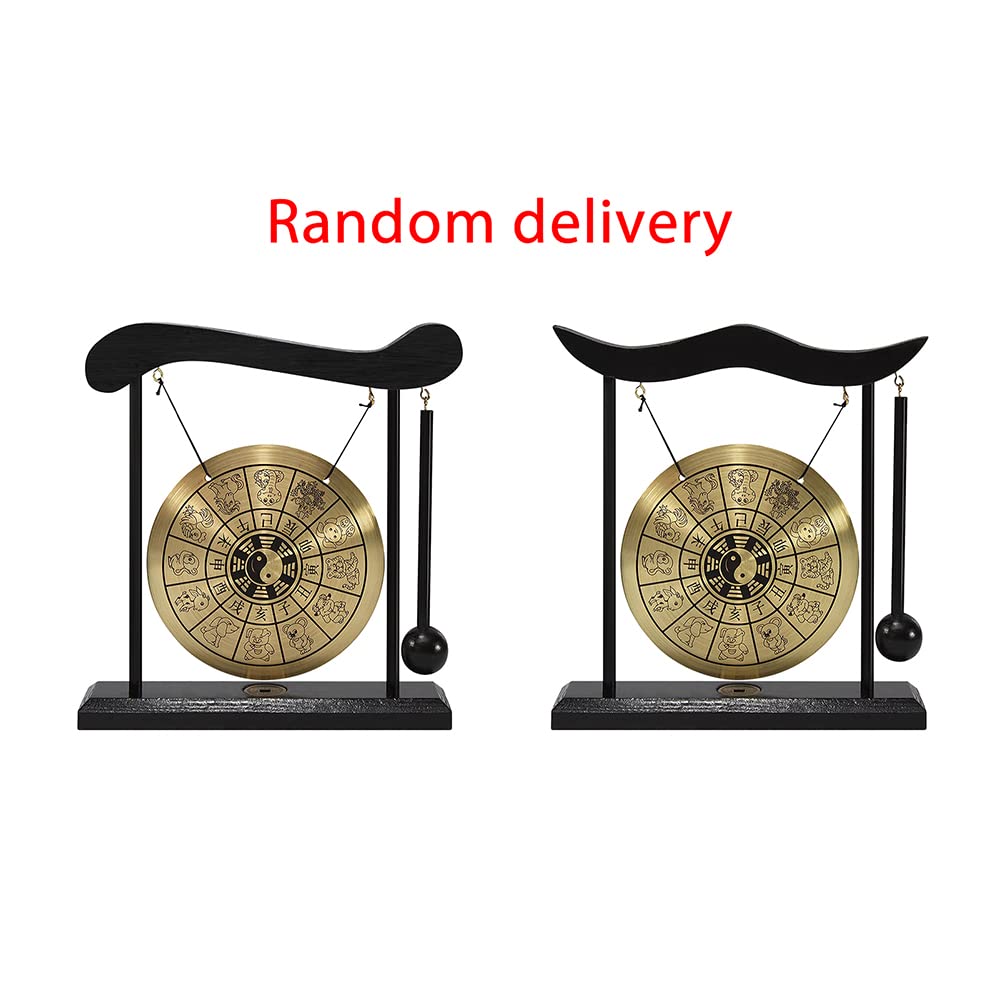 Wakects Mini Gong da Tavolo con Mazza, Strumento a Percussione, Tema Dodici Zodiaci Cinesi, Rame e Legno