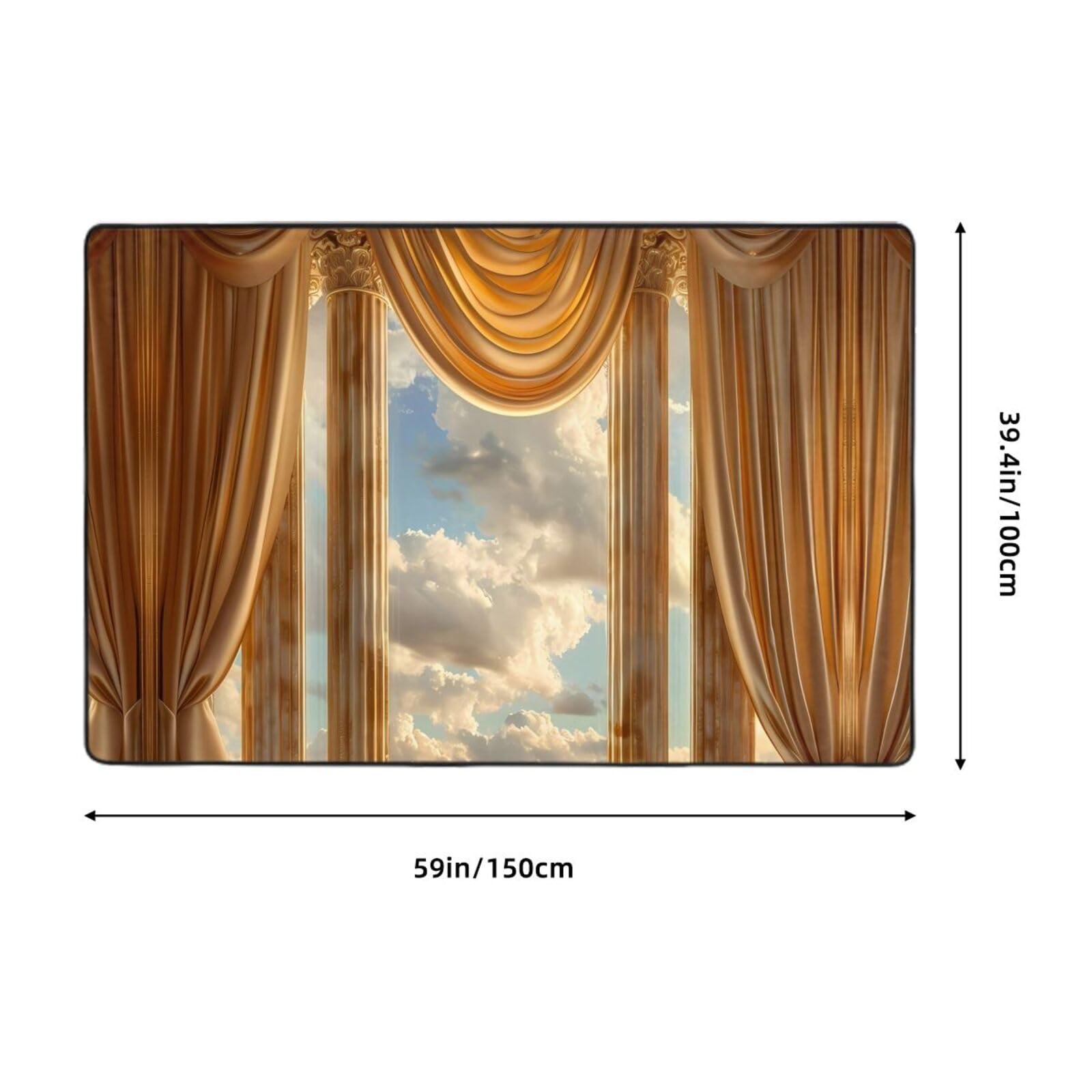 Teppiche für Wohnzimmer-Dekoration, goldene Vorhänge, Säulen, Wolken, rutschfest, waschbar, 7,6 x 12,7 cm, für Schlafzimmer, Wohnzimmer, 152,4 x 99 cm