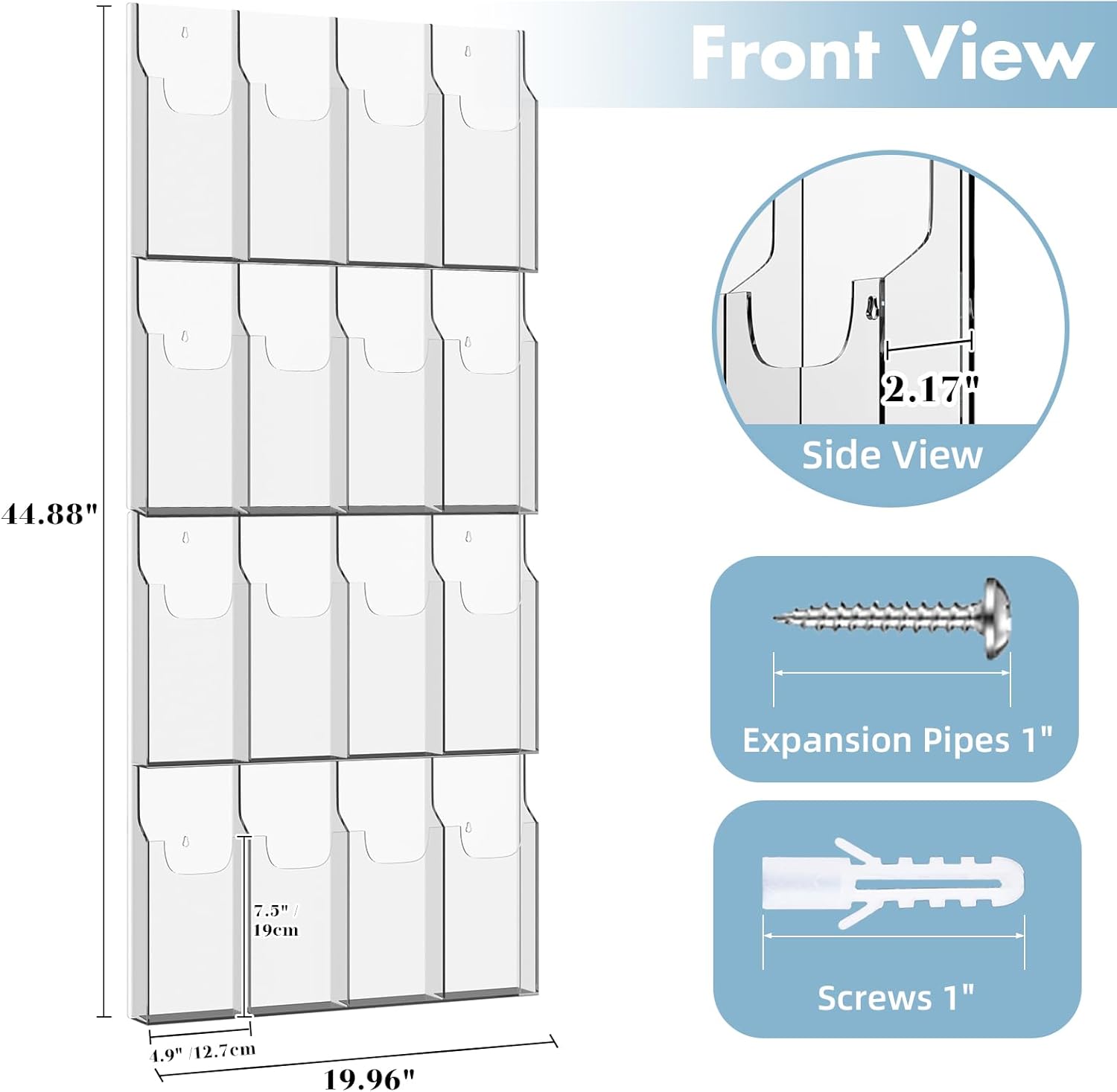 acrylic brochure pamphlet holder, 16 pamphlet holders, clear brochure display holder wall mount, trifold flyer rack, literature storage rack for home, offices, waiting room alr16pc