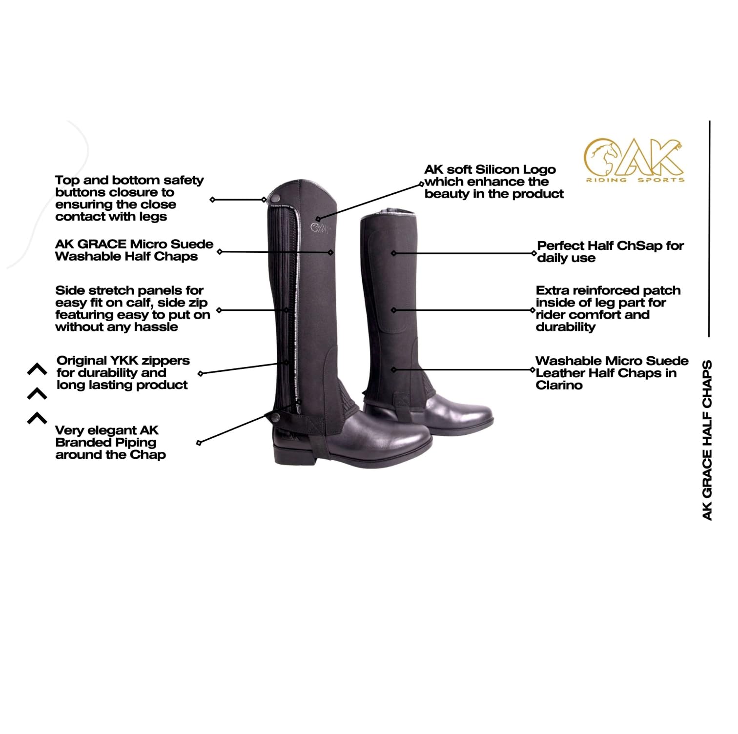 AK GRACE Mini-chaps d'équitation lavables en micro suède AKRS-1950