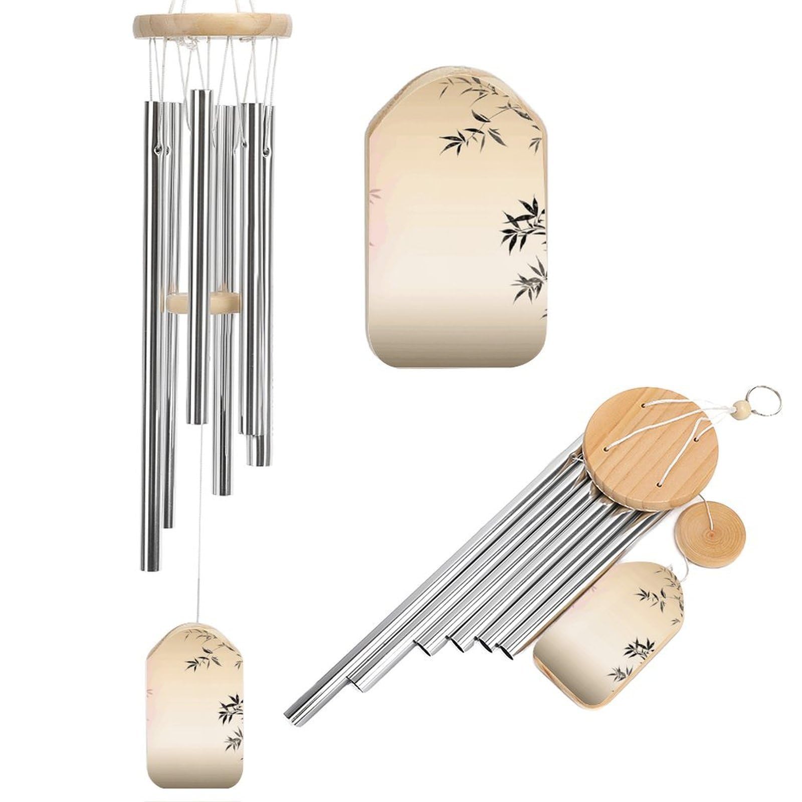 Carillon éolien en aluminium 52cm à motif fleuri pour jardin