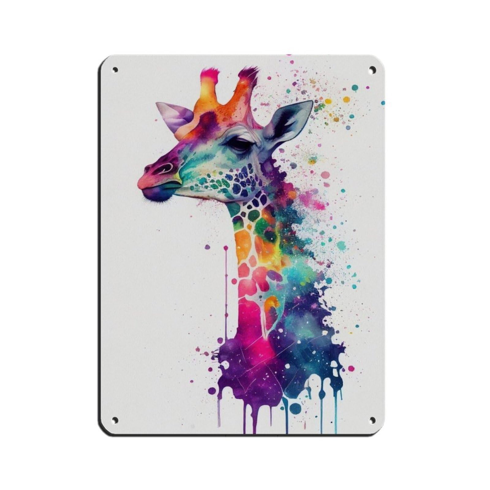 Lxwnze 30L X 40W Cm Watercolour Giraffe Portrait Poster Tin Sign Vintage Metal Pub Club Cafe Bar Home Wall Art Decoration Poster Retro 12X16inch(30X40cm)