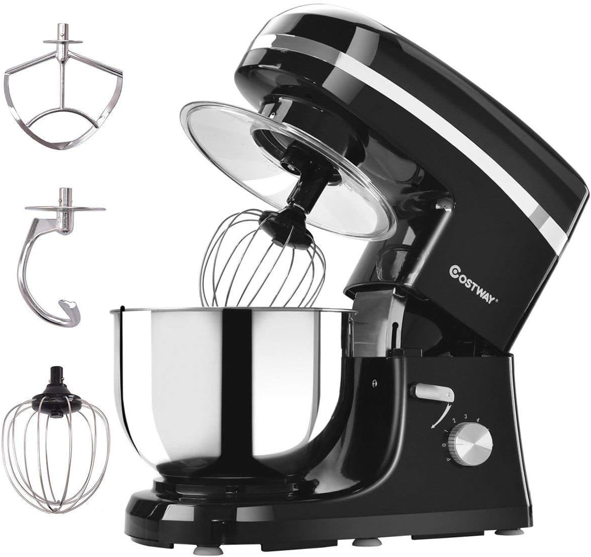 COSTWAY Tilt-Head Stand 5.3Qt 6-Speed 120V/800W Electric Food Mixer Blade, Dough Hook, Whisk, Splash Guard, Stainless Steel Bowl(Blac, medium, BLACK