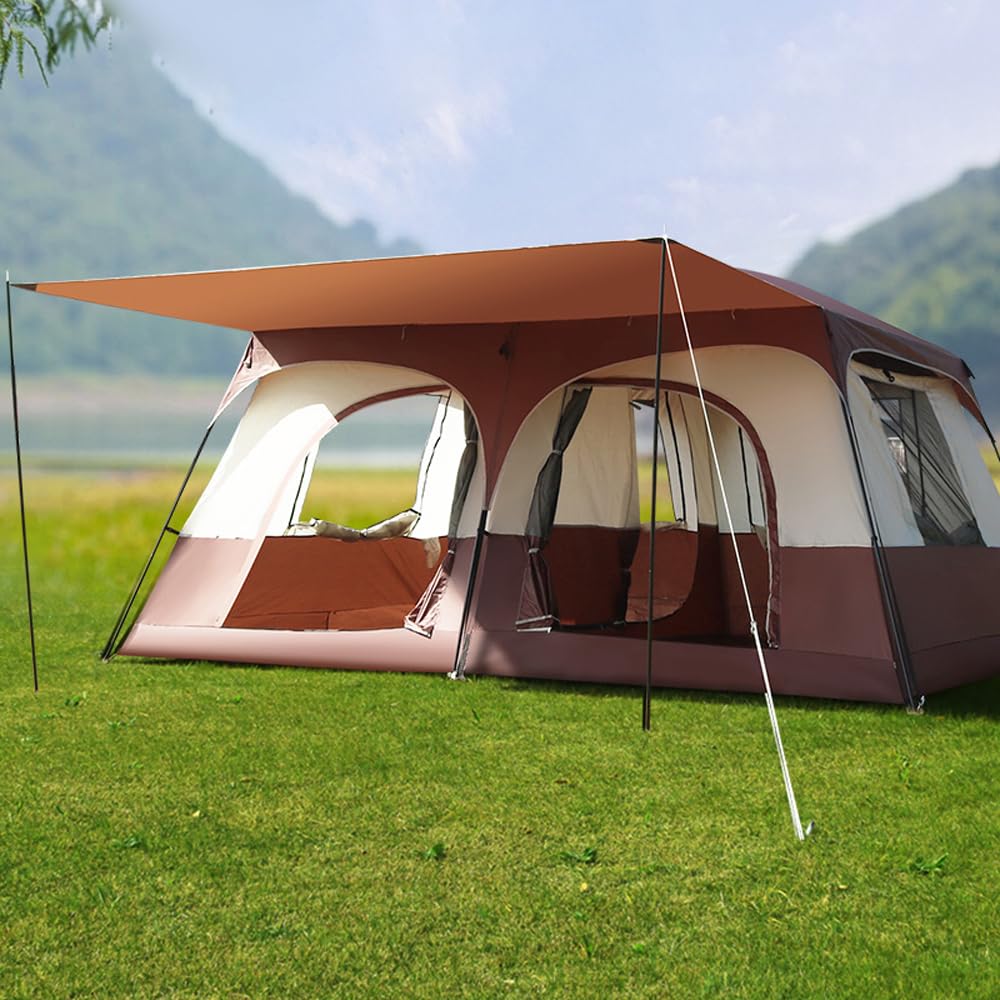 Tente de Camping de Voyage avec 2 Chambres, Grande Cabine Familiale, Respirante et Imperméable pour Camping en Plein Air, Randonnée, Plage
