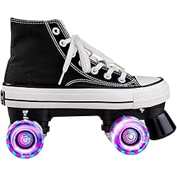 Patines 4 Ruedas Para Adultos Patines LED,Patines En Paralelo Niña/Mujer,Patines 4 Ruedas Hombre,Top Alto Clásico PatinesSobreRuedas Adulto, Adecuado para Principiantes Al Aire Libre Blanco (EU 41)