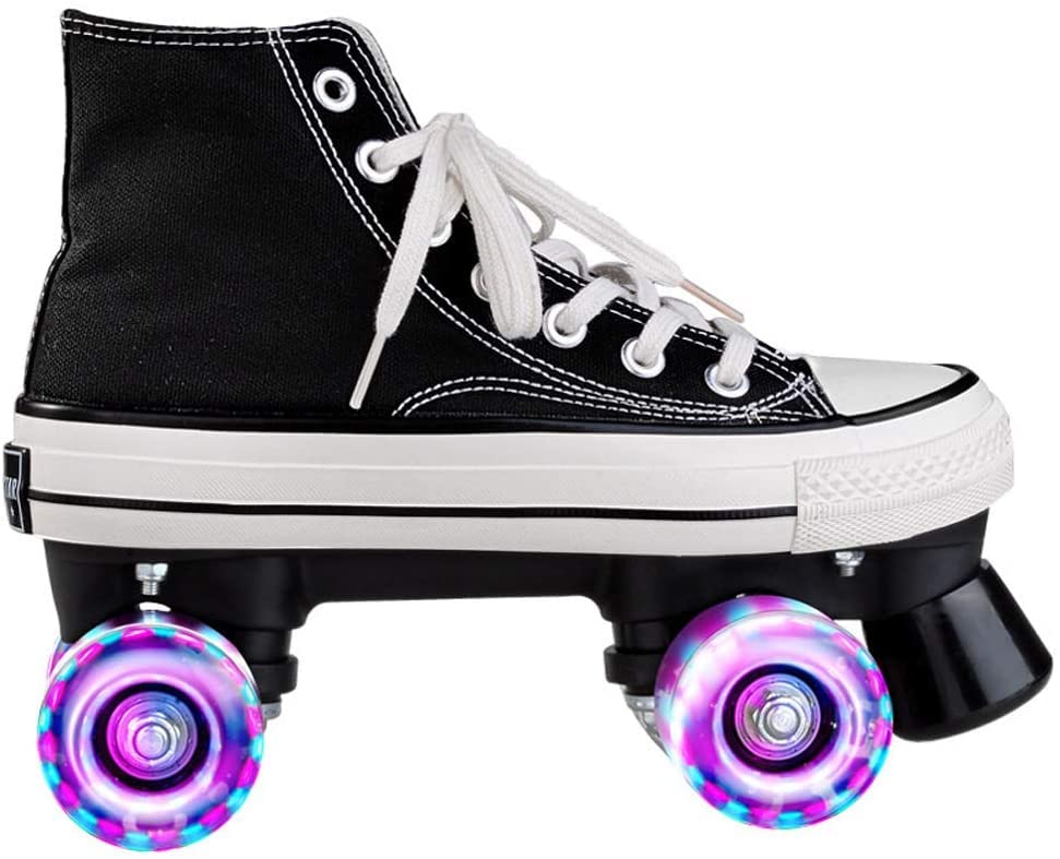 Patins à roulettes pour Femmes et Hommes Roller Chaussure Quad Classiques avec Roues LED Allumées en PU pour Débutants en Extérieur en Intérieur,Patins A...