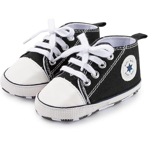 KIDSUN Unisex Baby Boys Girls High Top Sneaker Soft Anti-Slip Sole Newborn Infant First Walkers Canvas Denim Shoes