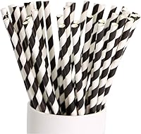 Vista 1 de Biodegradable Striped Paper Straws,Paper Drinking Straws for Party, Events and Crafts,Baby Shower Decorations 7.75 Inches, Black White Striped - 100