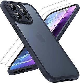 TOCOL for iPhone 15 Pro Max Case with 2 Pack Screen Protector, [Upgraded Full Camera Protection] [Shockproof Protection] Translucent Matte Hard Back for iPhone 15 Pro Max Phone Case 6.7", Space Black