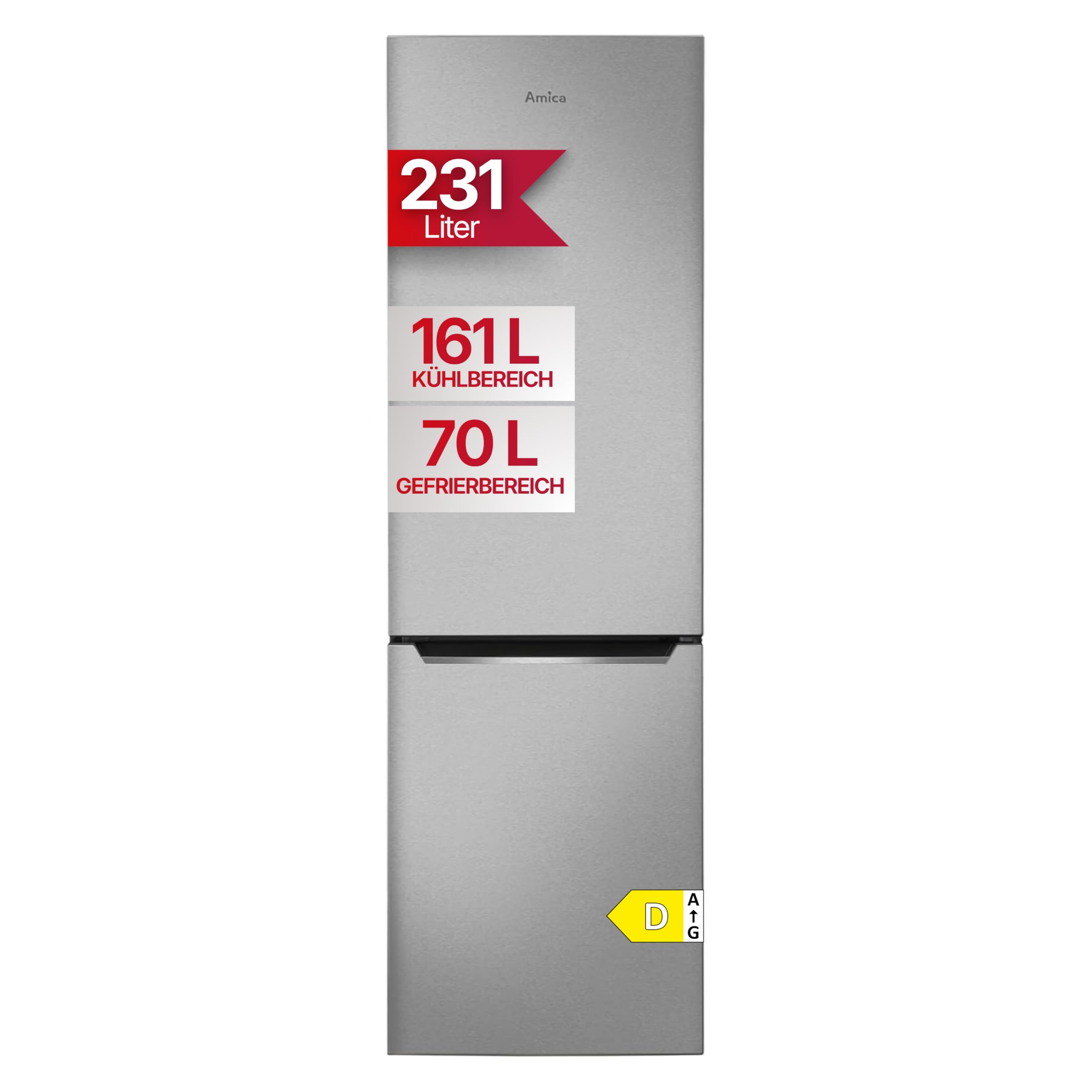 Amica KGCN 387 140 E lodówko-zamrażarka, wysokość 170 cm, szerokość 54 cm, pojemność 231 l, NoFrost, FreshZone, super chłodzenie, super zamrażanie, wygląd stali nierdzewnej