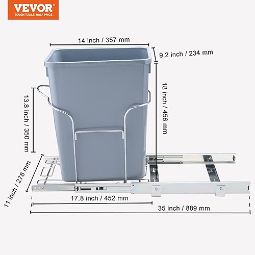 Miniatura 7 de VEVOR Bote de basura extraíble contenedores dobles de 43 cuartos de galón contenedor de residuos debajo del montaje con toboganes de cierre suave