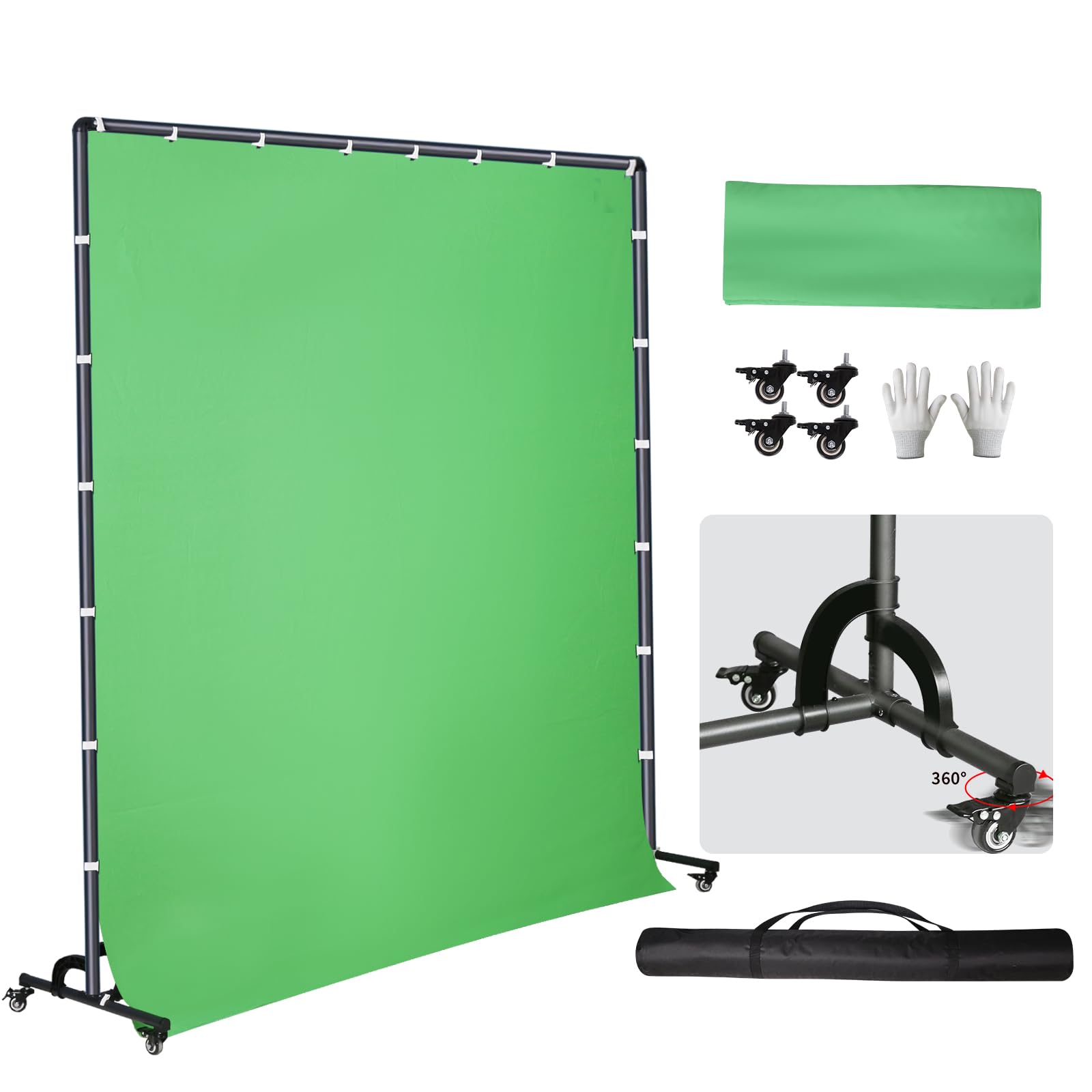 Toile de fond pour écran vert avec roues, Keying Photographie verte Toile de fond en polyester Photo de studio Cadre de support mobile portable pour la transmission en direct, les jeux