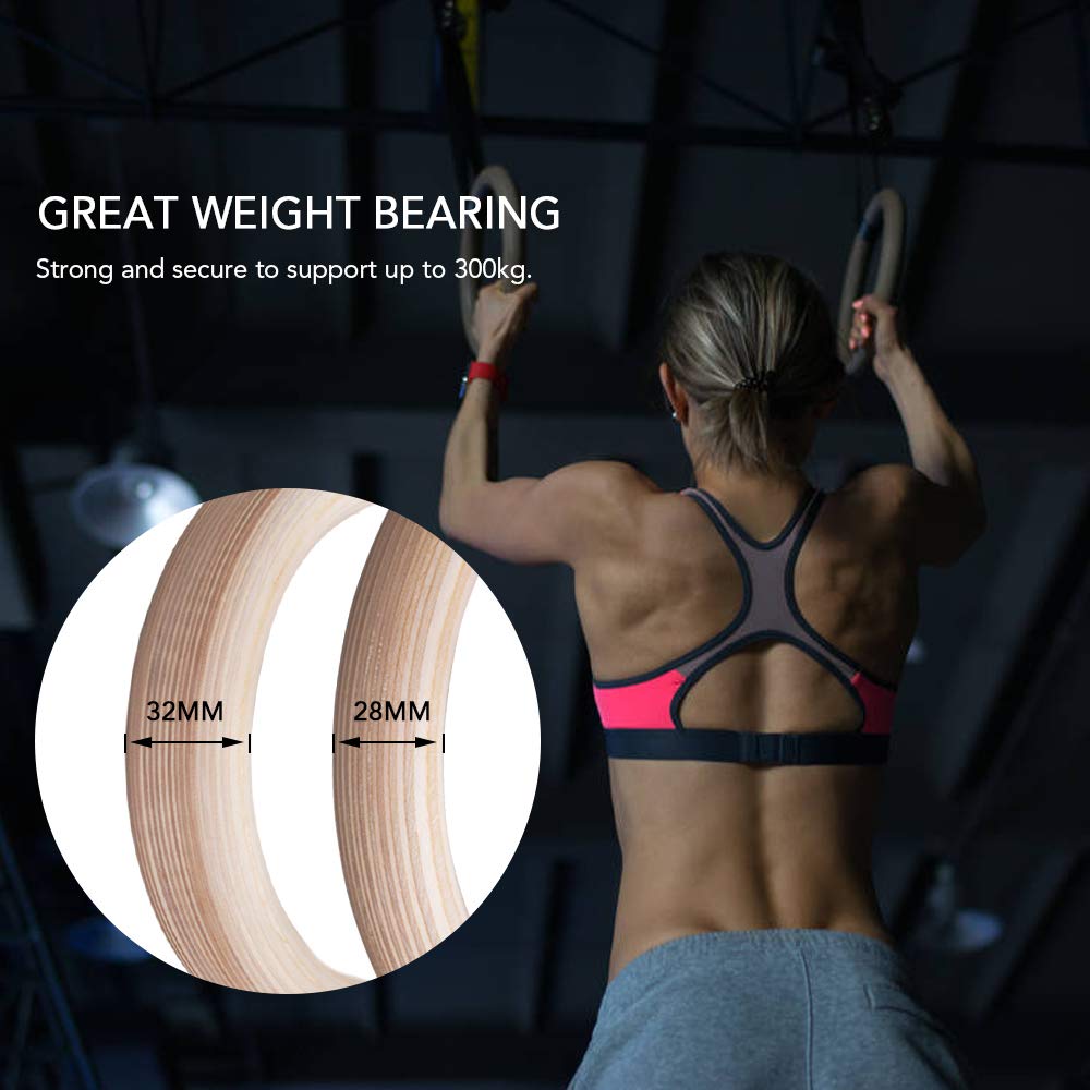 Anelli per il fitness, Anelli da palestra in legno da 28 mm/32 mm con cinturino lungo regolabile da 4,5 m for allenamento muscolare e di forza del corpo in palestra a casa