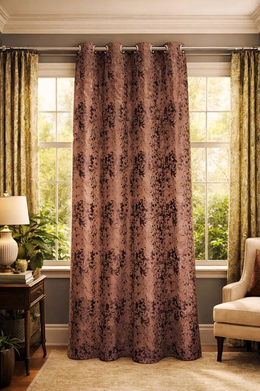 Image of Brown Velvet Blackout Curtain for Door & Window, 8 Feet Long, 70% Room Darkening, Thermal Insulated Heavy Drape, Soft Velvet Fabric, Set of 1 (243 * 121cm, Brown)