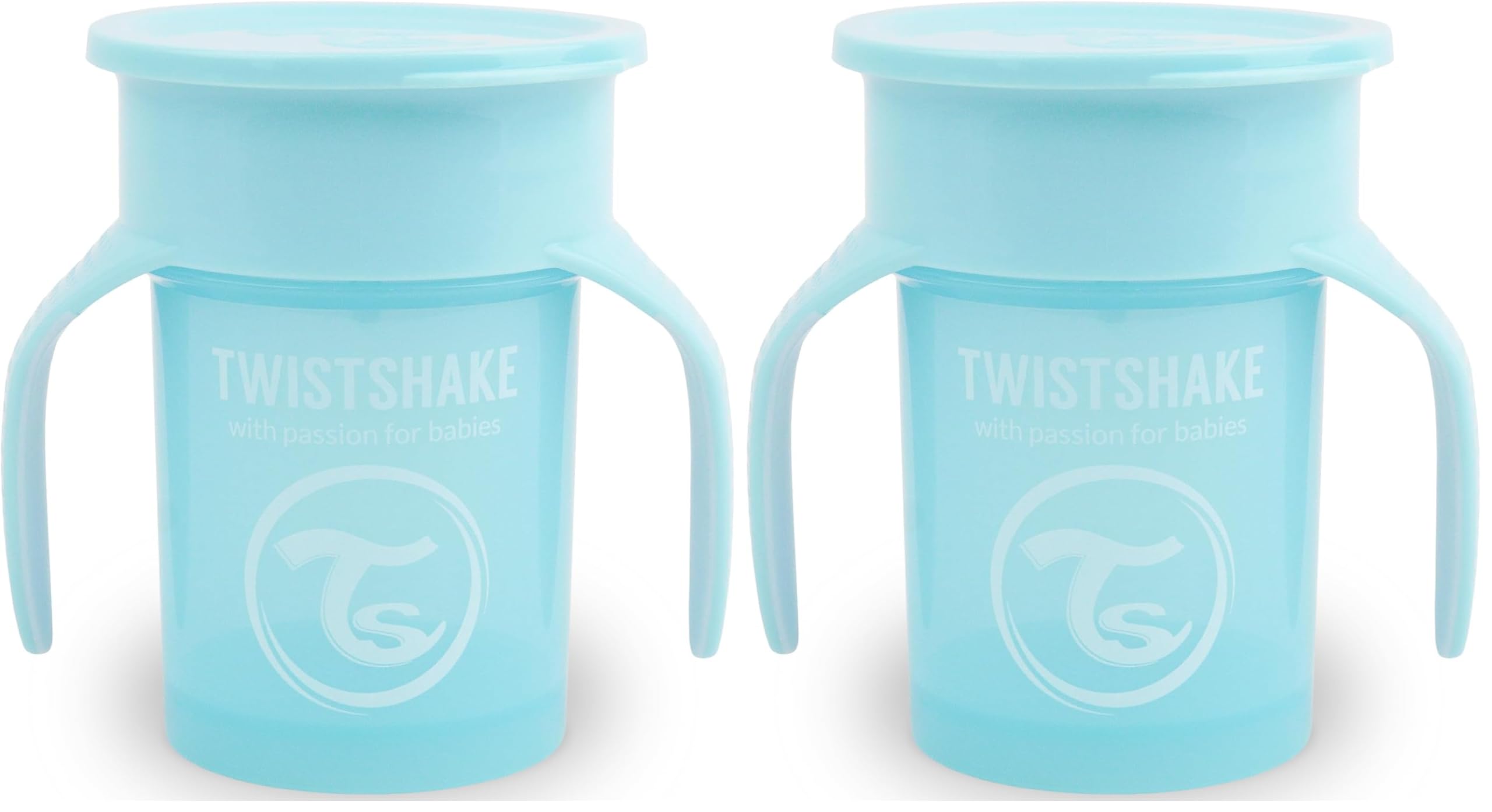 Twistshake 360 ​​Tasse | Baby-Schnabeltasse mit 360°-Trinkrand - 230 ml | Lernbecher für Kinder mit Henkeln | Auslaufsicherer Trinkbecher für Kleinkinder | BPA-frei | 6+ Monate | Blau (Packung mit 2)