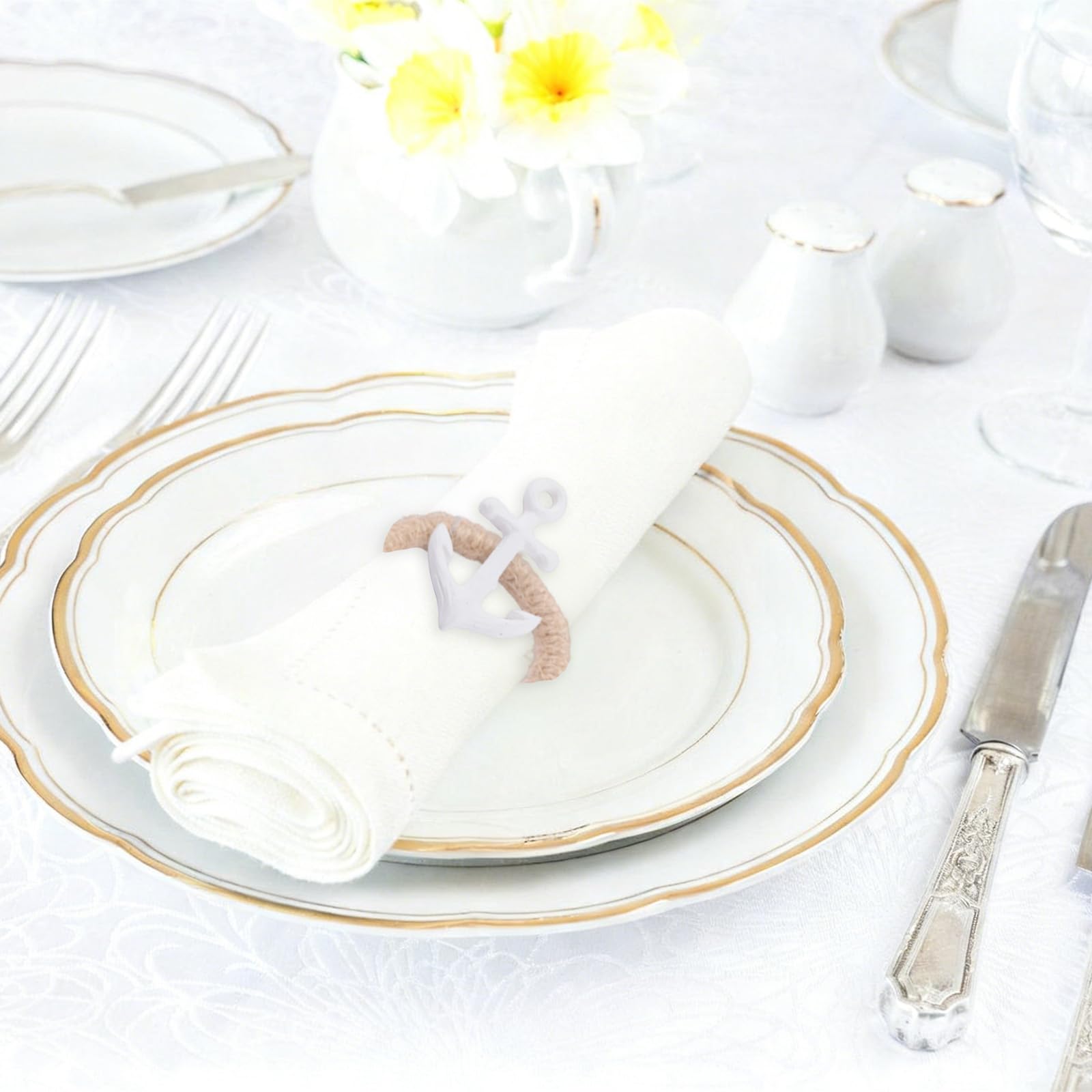 Coastal Seestern Serviettenring, 12 Stück, Seestern, Seepferdchen, Muschel, Anker, Serviettenringhalter für Bastelarbeiten, Tischparty, Bankett, Hochzeit, Strandtuch, Dekoration
