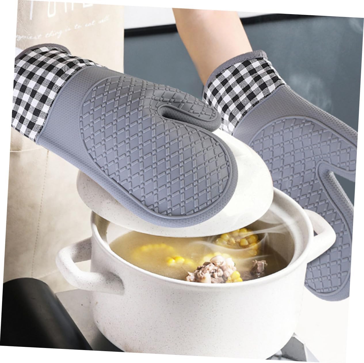 1Set Premium Heat Resistant Oven Mitts and Pot Holder Kitchen Gloves with Hanging Loop for Baking and Cooking Non Slip Grip for Safety and Comfort