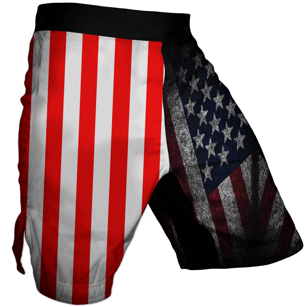 DZC Men Running Short MMA BJJ Boxing Fitness Sports Shorts American Flag Shorts Us Flag