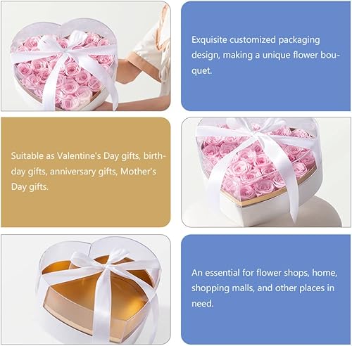 Miniatura 8 de NUOBESTY Caja de acrílico con forma de corazón, caja de regalo para el día de San Valentín, lazo con lazo y flores, soporte para arreglos florales