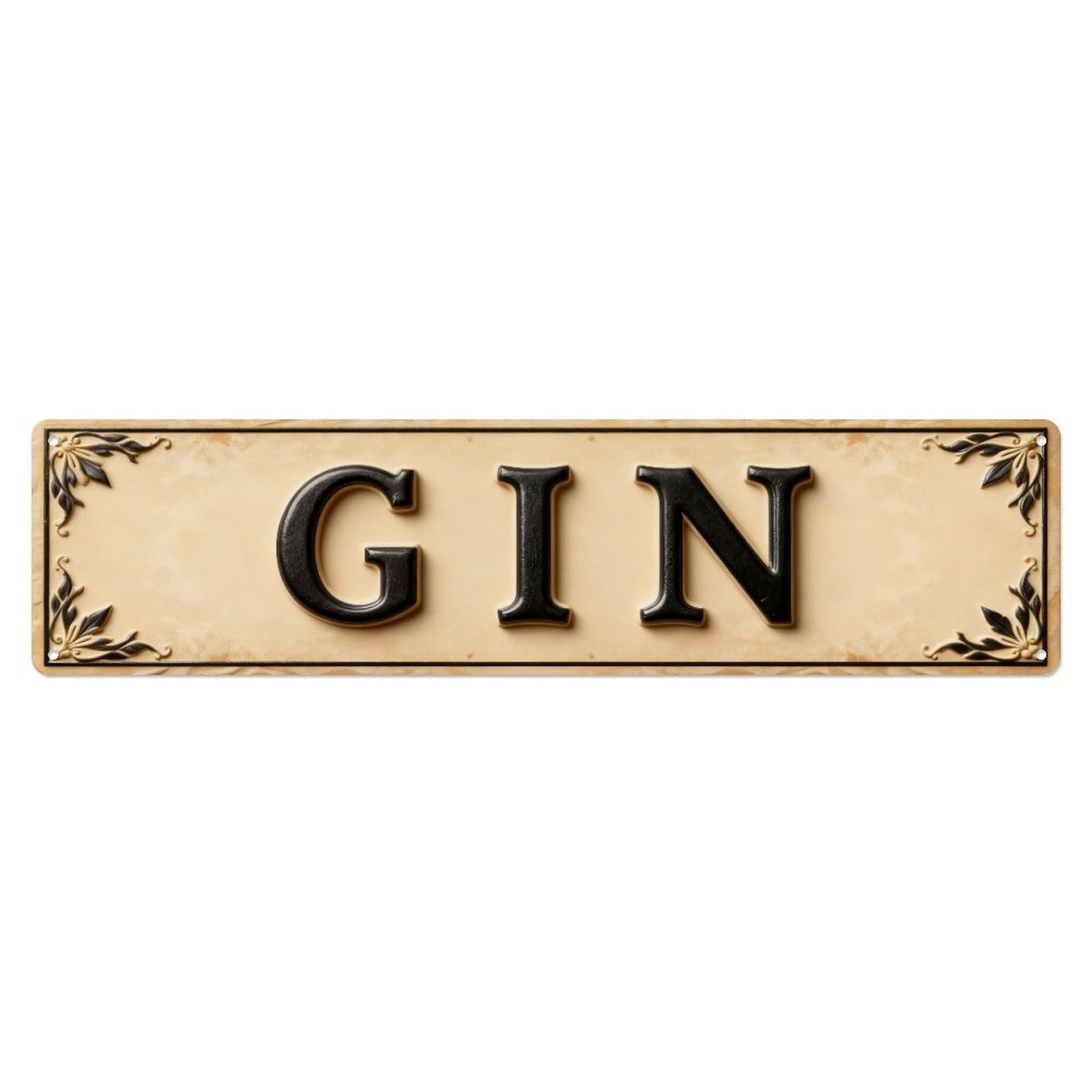Gin Sign With Floral Corners Metal Tin Sign Plaque