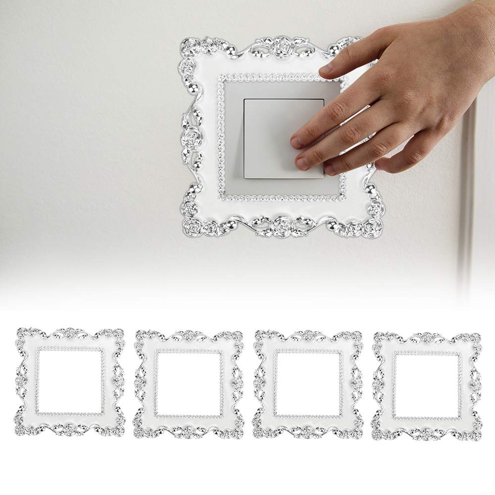 ASTER Set Di 2 Copri Interruttore In Resina Argento E Bianco, Piastra A Muro Adesiva 15,5x15,5 Cm Per Prese Tipo 86