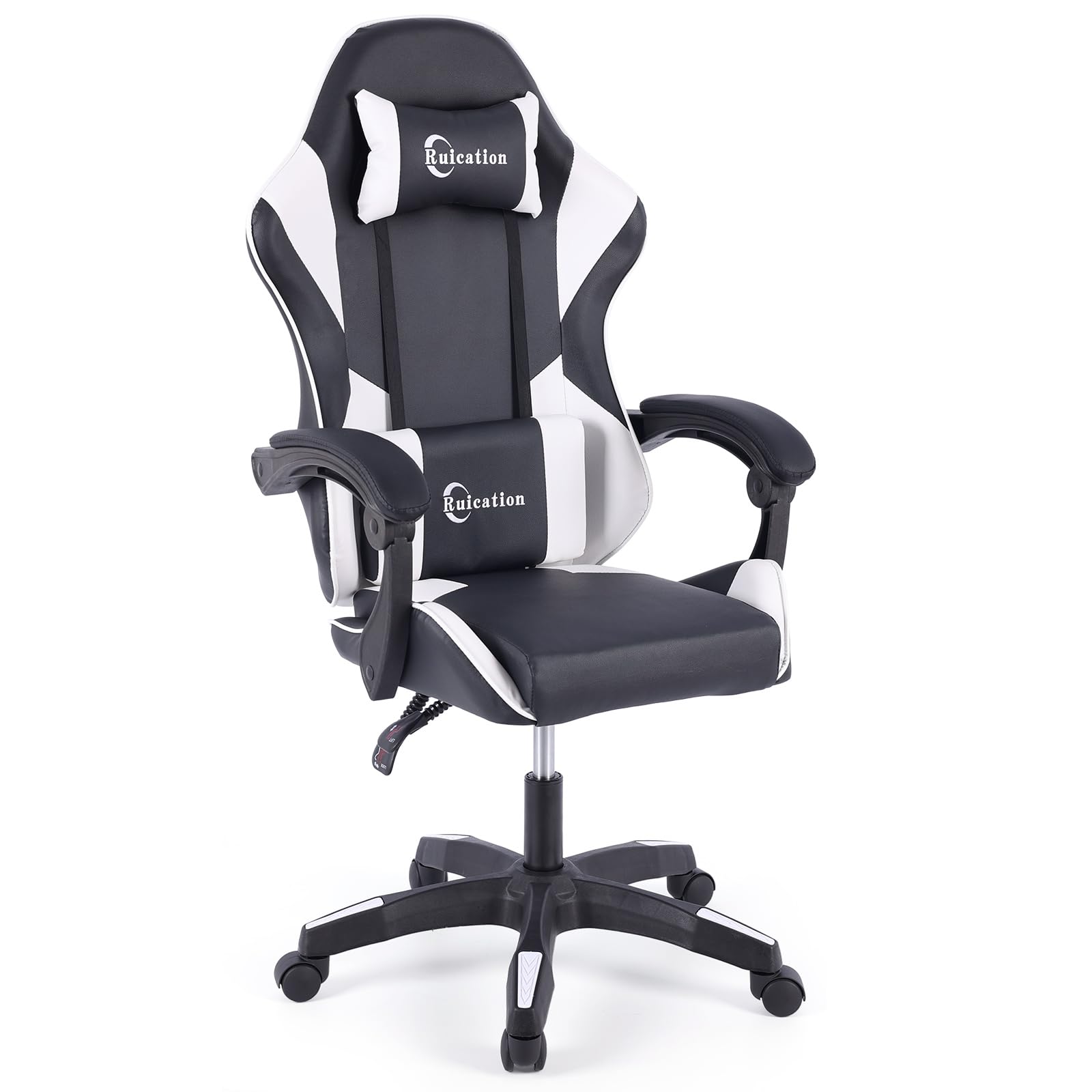 Ruication Gaming Chair Office Chair Desk Chair Swivel Tilt Computer Chair Ergonomic Design with Headrest & Lumbar Cushion Reclining Back Support for Home Office (White)