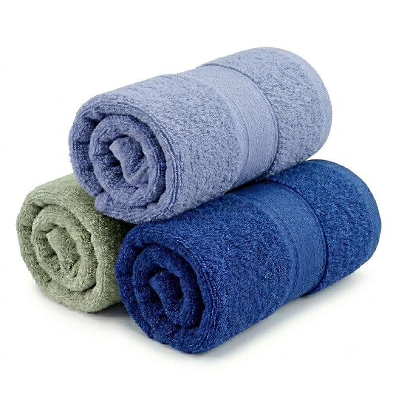 Image of TowelWala Premium Hand Towel 550 GSM Soft Absorbent Quick Dry (Green /Blue) | Premium 550 GSM cotton with woven border-quick drying and perfect for bathroom, kitchen, gym, and travel.
