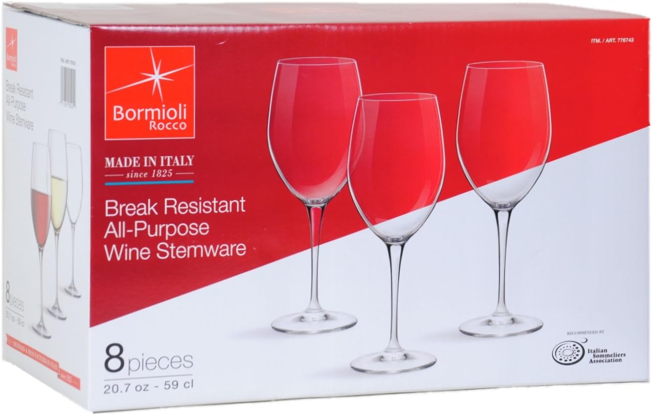 Bormioli Rocco 20.7 oz. Break-Resistant All Purpose Wine Stemware, Set of 8
