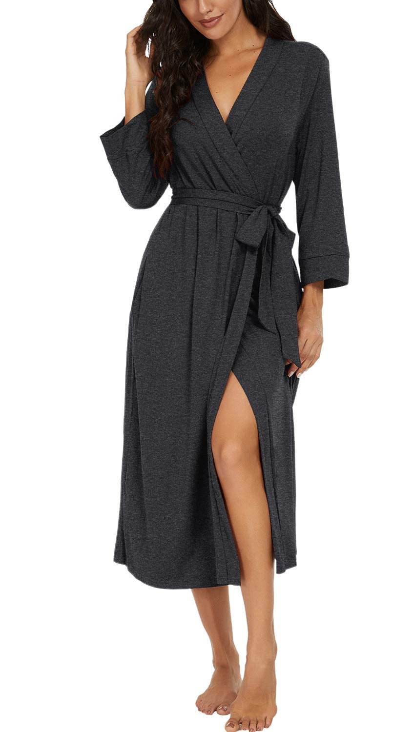 PrinStory Women Long/Short Bathrobe Knit Kimono Robes Soft Womens Dressing Gowns Casual Ladies Loungewear — view 7