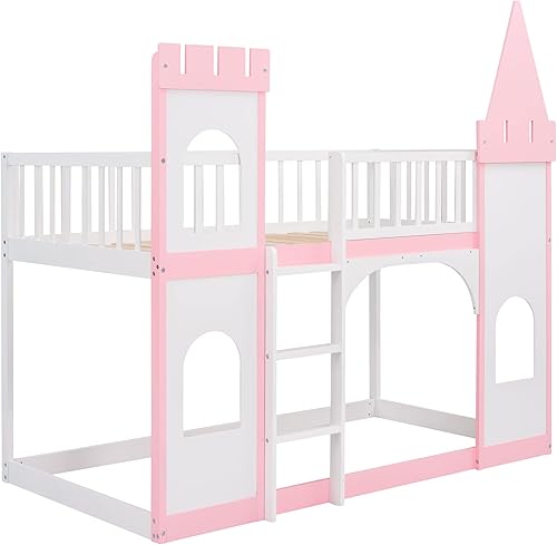 Miniatura 7 de Literas CastleLiteras para niños con tronco litera completa sobre casa de juegos con techo y ventana ambas contienen barandillas diseño de color de