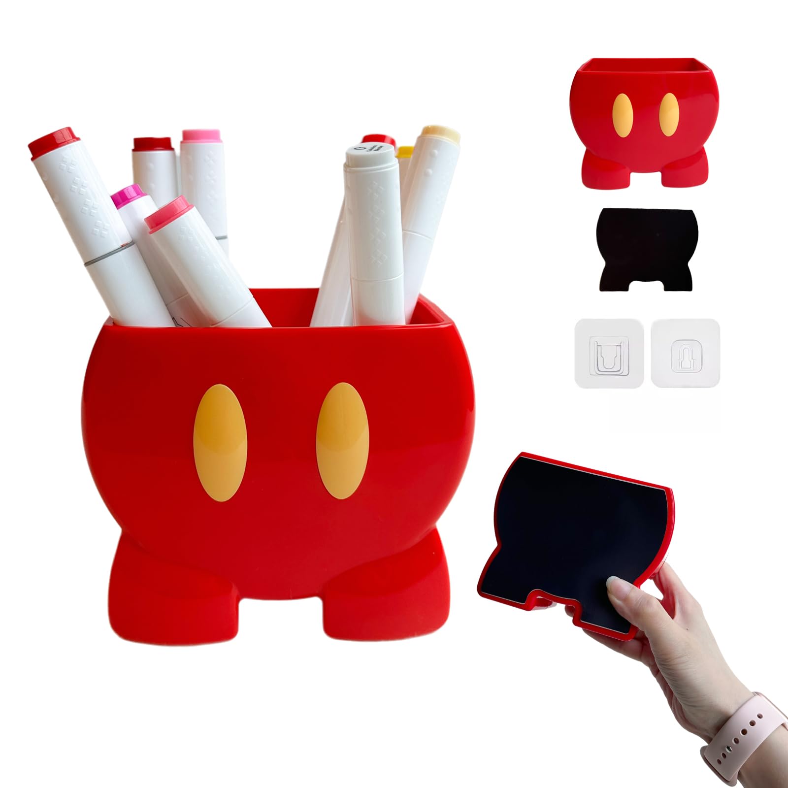 Magnetic Cute Marker Holder, Cartoon Mouse Whiteboard Dry Erase Pencil Holder, Desktop Organizer Basket for Accessories with Hooks, Office Desk Decor Supplies, Bathroom Storage Decor