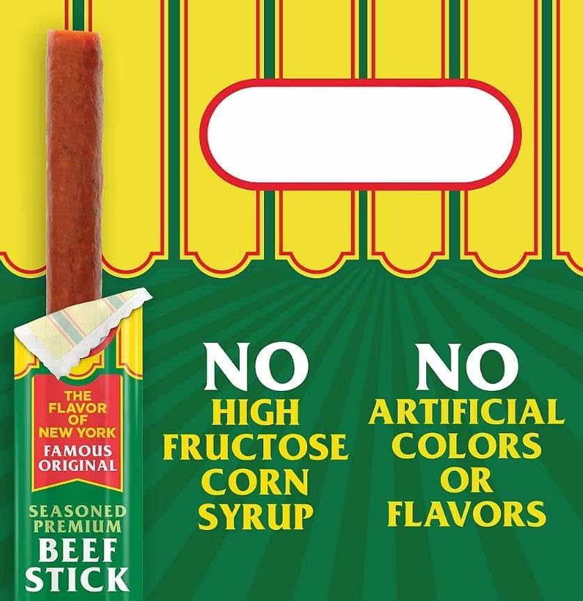 Famous Original Meat Sticks. Each pack includes 10 individually wrapped 1 oz. sticks, making them perfect for on the go enjoyment, lunchboxes, or a quick protein boost any time of day. Crafted with 100 percent beef and premium ingredients, these meat sticks deliver the same iconic flavor that has made Nathan's a household name for over a century. Gluten free and made without artificial colors or flavors, they are a wholesome choice you can feel good about. Each stick is a good source of protein, helping to keep you fueled and satisfied whether you are at work, at the gym, or on an adventure 10 ct 1 oz Each [ 10 oz . 0.6 Pound ]